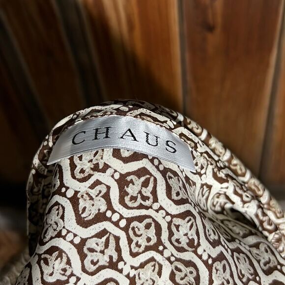 Chaus vest duster brown cream geometric sleeveless 12 FIRM on PRICE - Picture 2 of 6